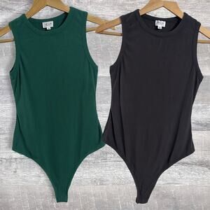 Le Lis Sleeveless Ribbed Tank Bodysuit Bundle Womens M Green Grey Stretch